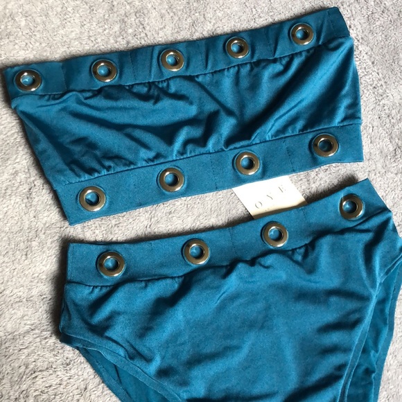 Oye Swimwear Arya Grommet Bandeau Bikini in Teal - Picture 10 of 15